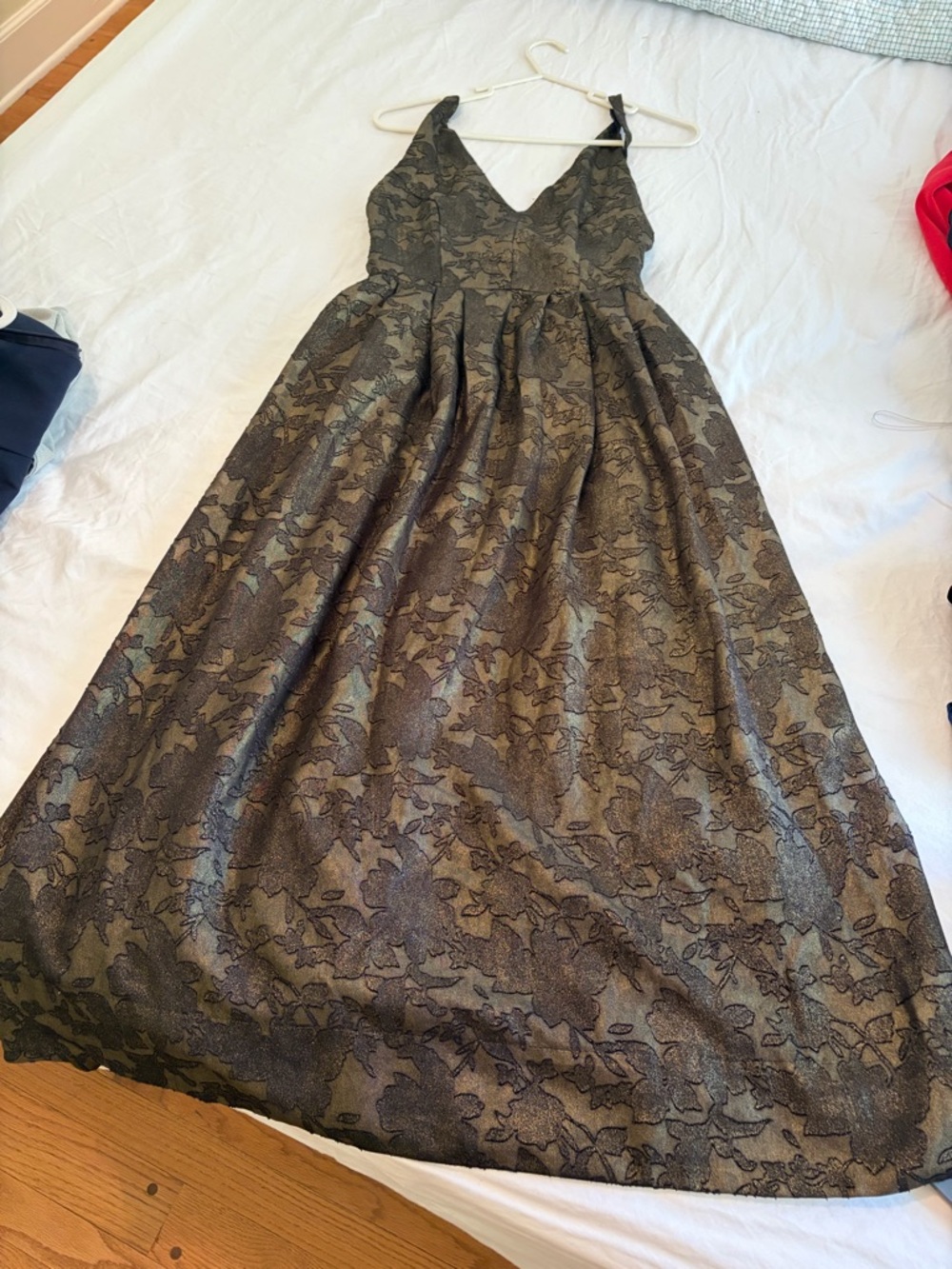 & Other Stories Olive Green Brocade Prom Dress